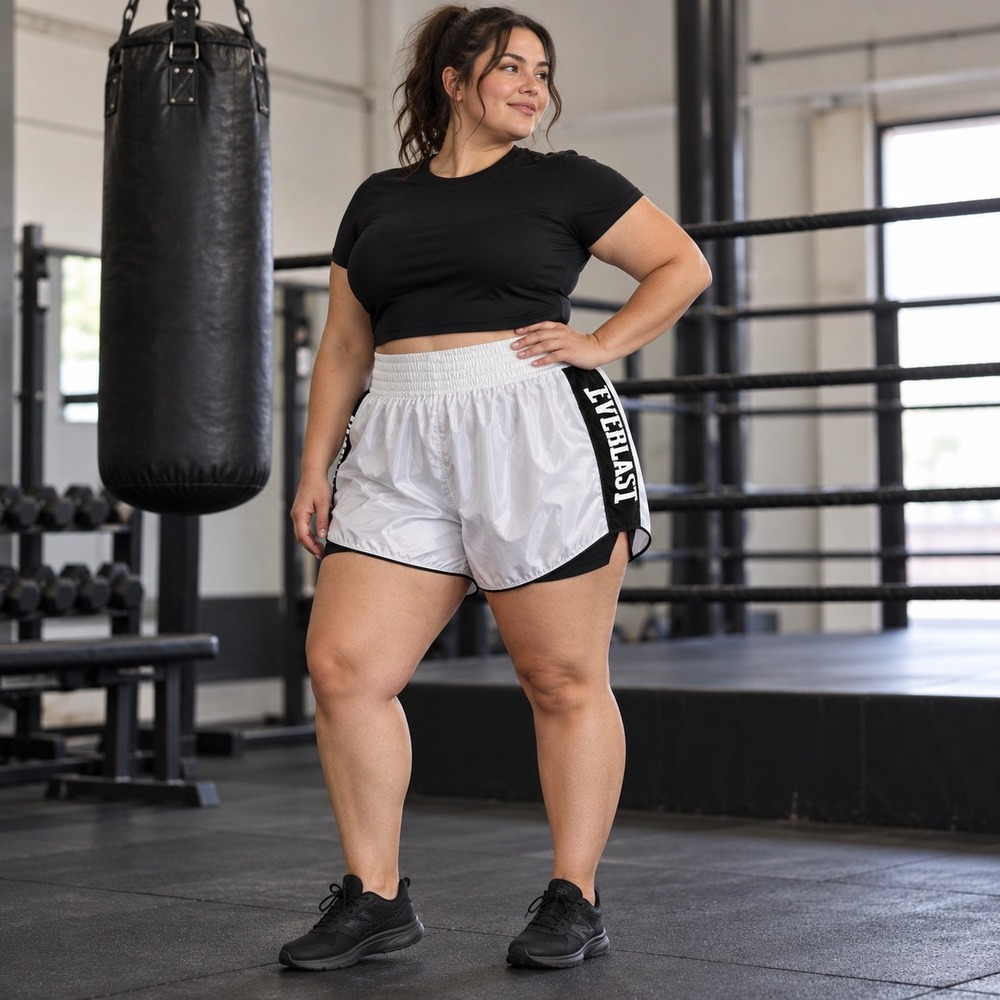 Everlast Forever 21 Women 1X Boxing Shorts White Black High Waist Double Layer
